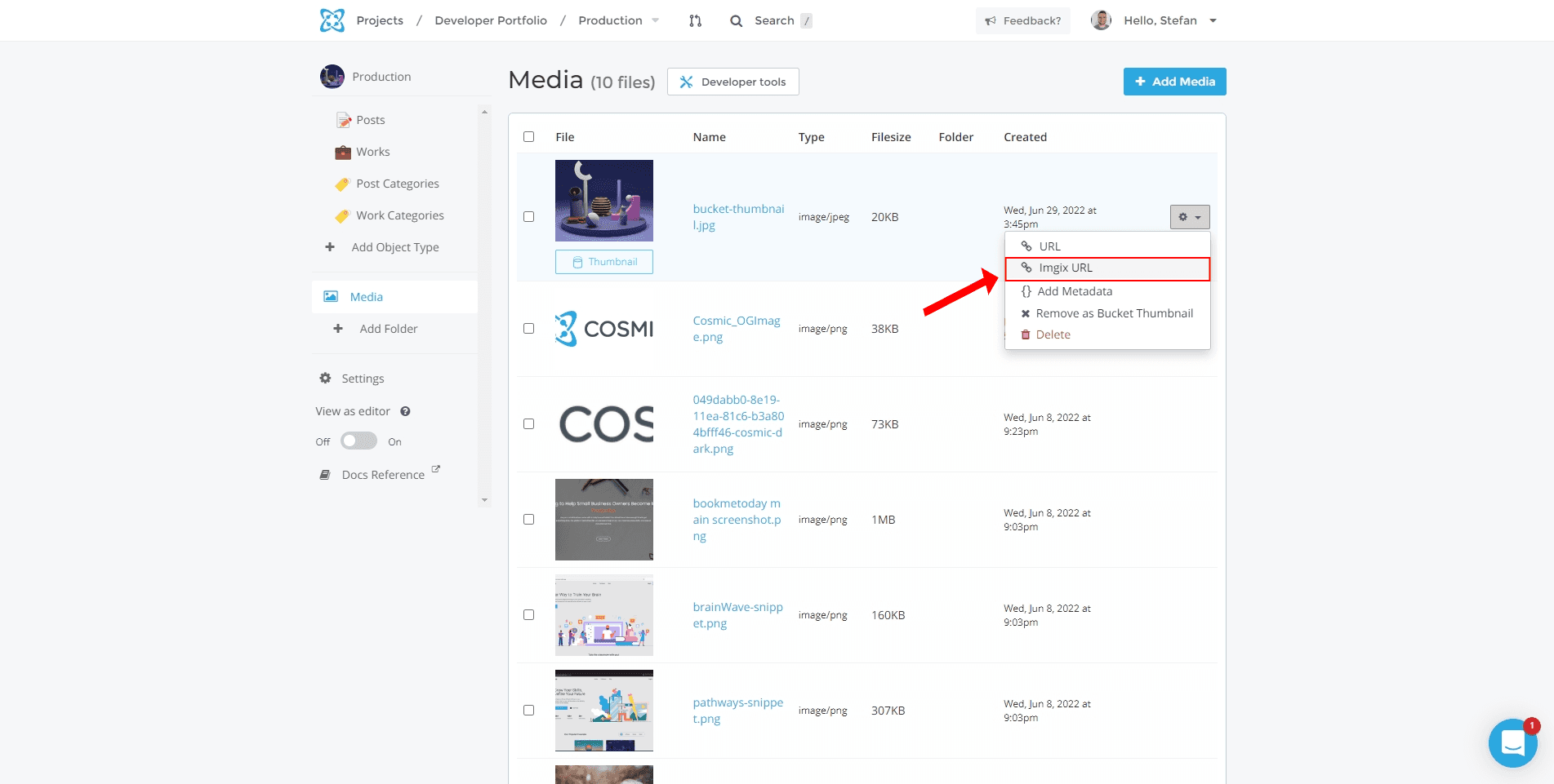 showing the imgix settings in the Cosmic dashboard