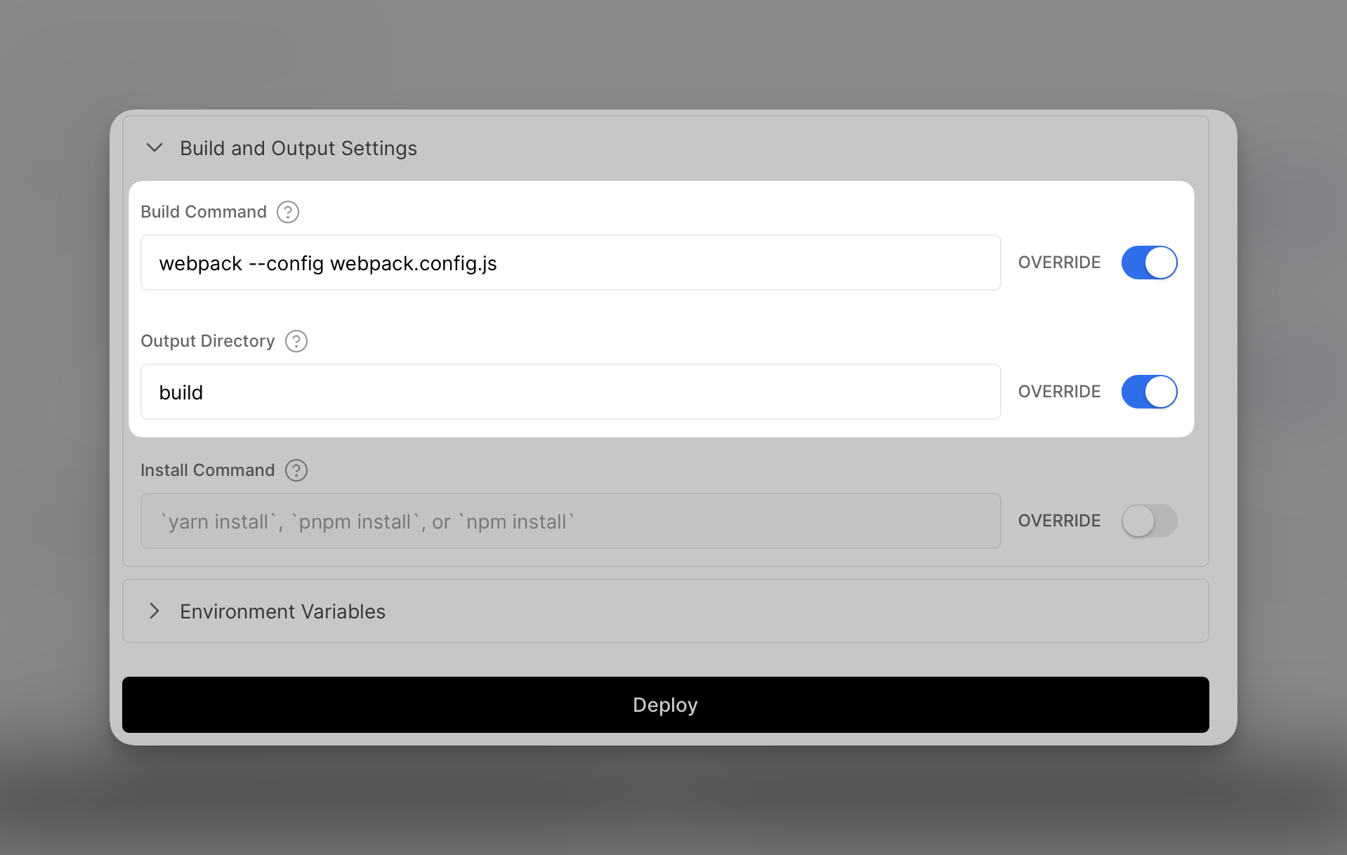 Configuring project settings inside of the Vercel dashboard